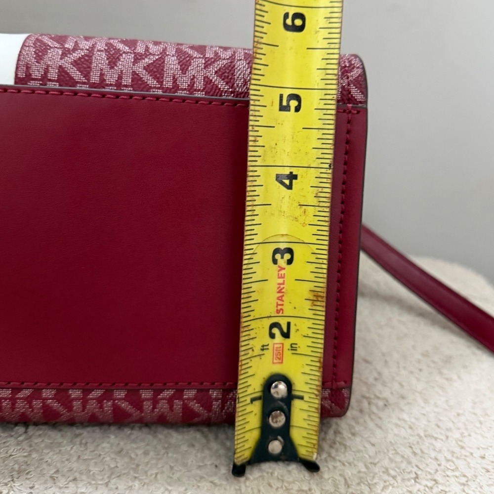 Michael Kors Burgundy Monogram Stripe Satchel Crossbody Bag and Wallet Wristlet - Picture 11 of 16